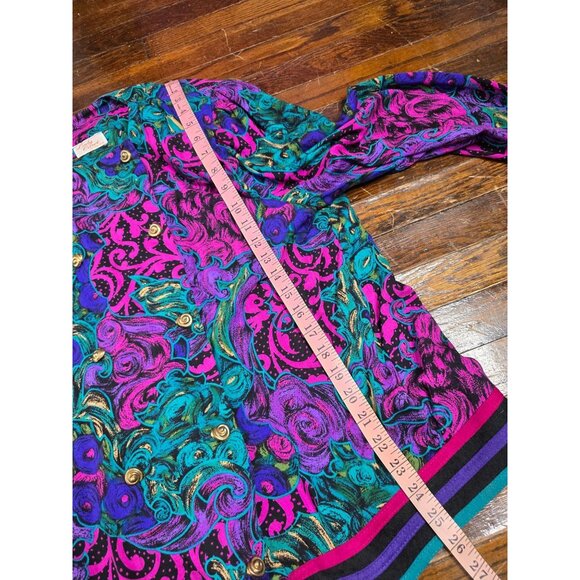 Vintage 80s Neon Paisley Pink Button Jacket Maximalist - Picture 8 of 12